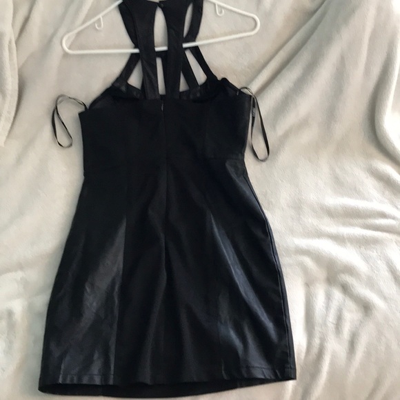 BLACK SEQUIN FAUX LEATHER CUT OUT DRESS - Picture 3 of 3